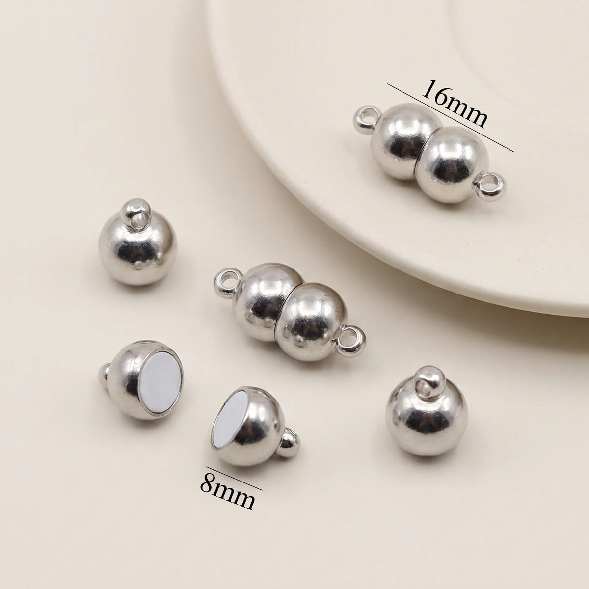 Round stainless steel magnetic clasp for jewelry making, 8 x 16 mm