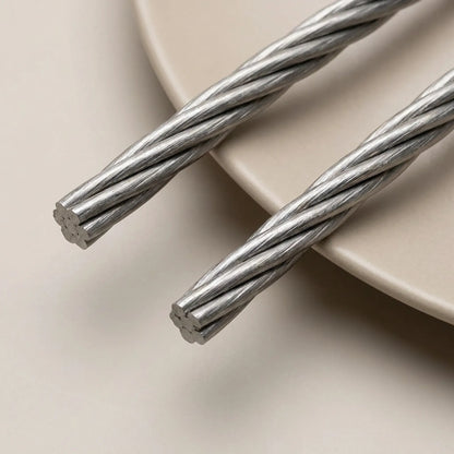 Close-up of stainless steel beading wire strand ends