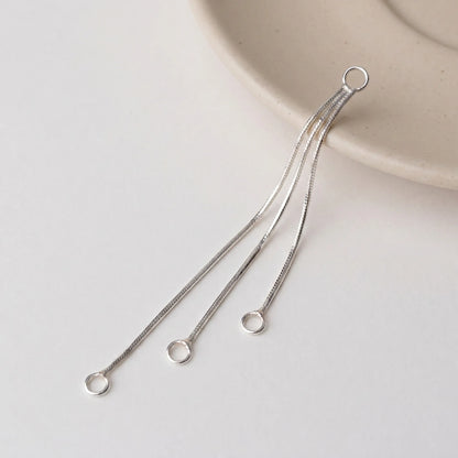 Sterling silver 3-chain dangle earring connector with top ring and three bottom loops