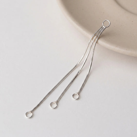 Sterling silver 3-chain dangle earring connector with top ring and three bottom loops