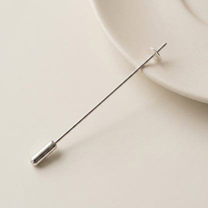 Long sterling silver brooch pin with 6mm round mounting pad