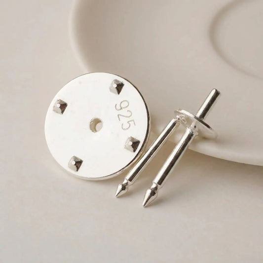 925 sterling silver brooch pin back components with locking back and pointed pins