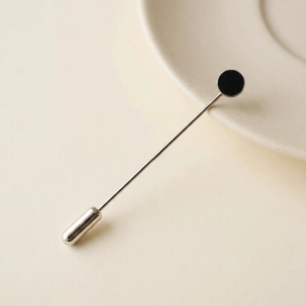 925 sterling silver long brooch pin with round flat attachment pad