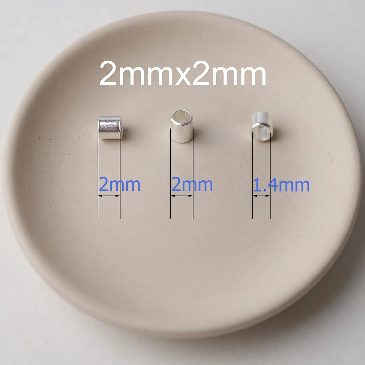 Sterling silver crimp bead 2x2mm with 1.4mm inner hole