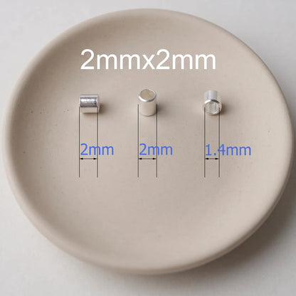 Sterling silver crimp bead 2x2mm with 1.4mm inner hole