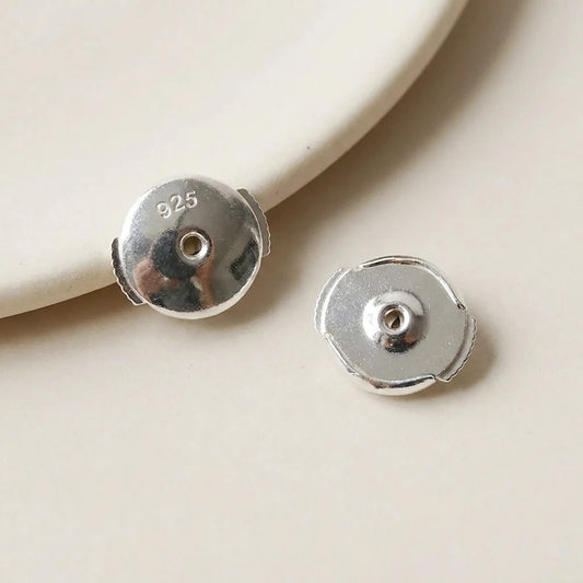 925 sterling silver earring backs showing front and back construction