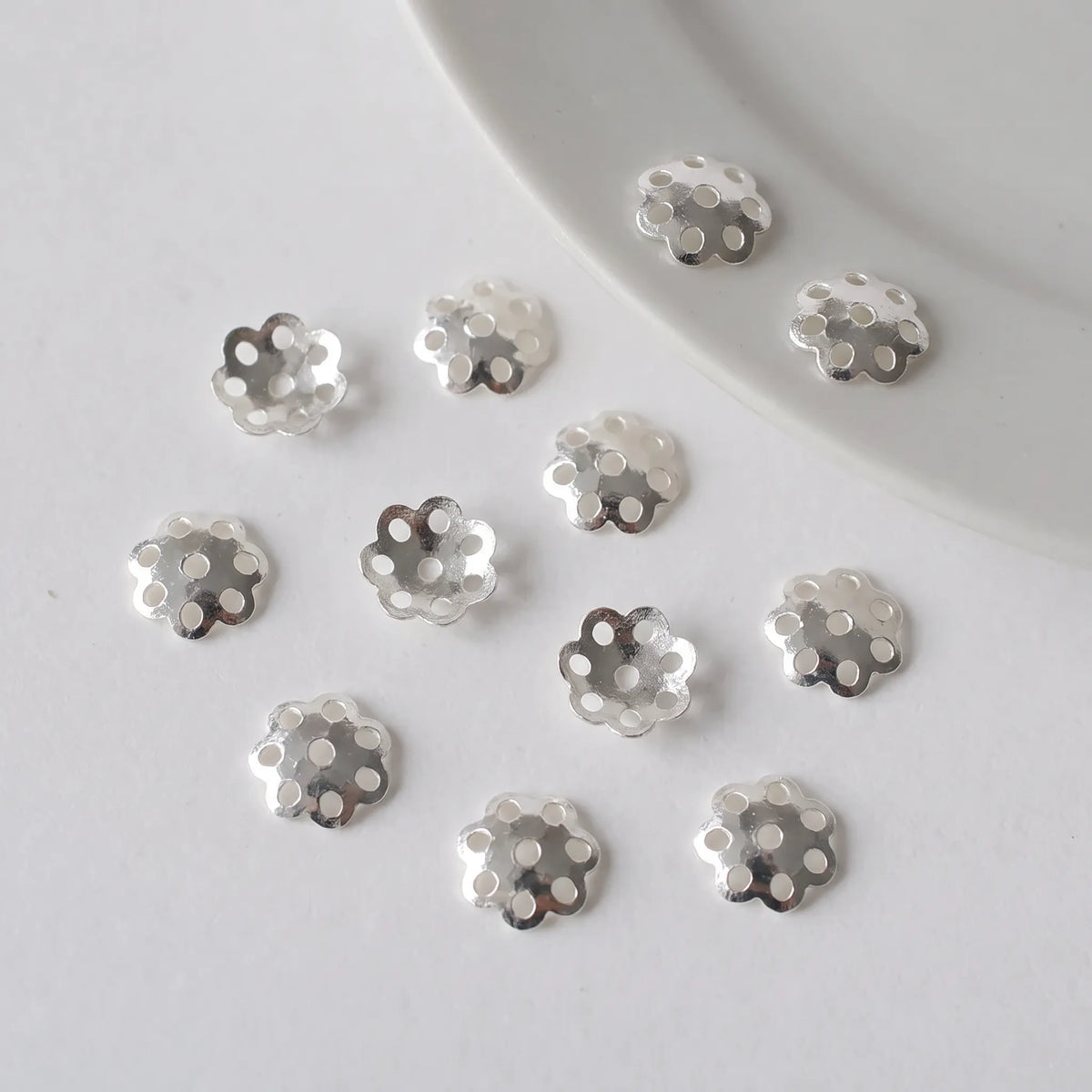 Multiple solid 925 sterling silver flower bead caps for jewelry making