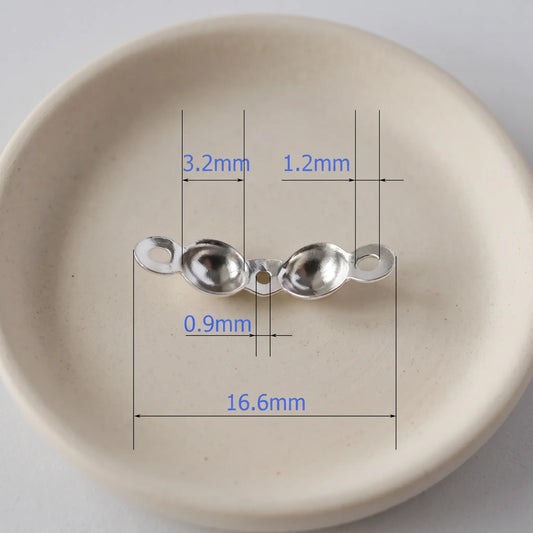 Sterling silver knot cover dimensions 16.6mm with 3.2mm cups and attachment holes