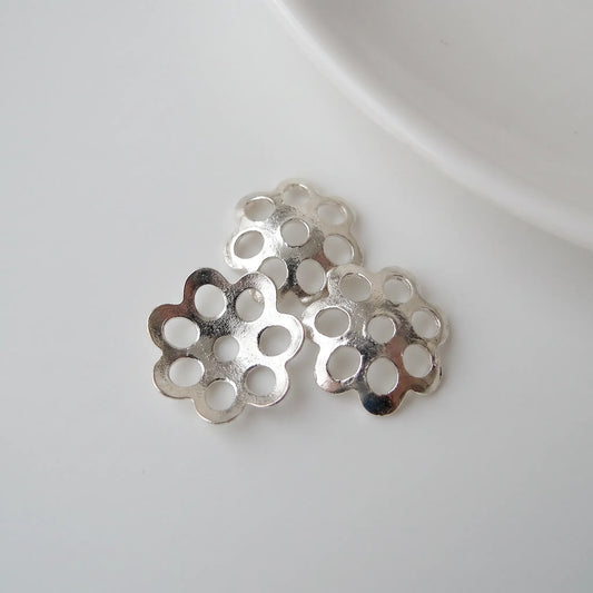 Solid 925 sterling silver openwork flower bead caps with polished silver finish