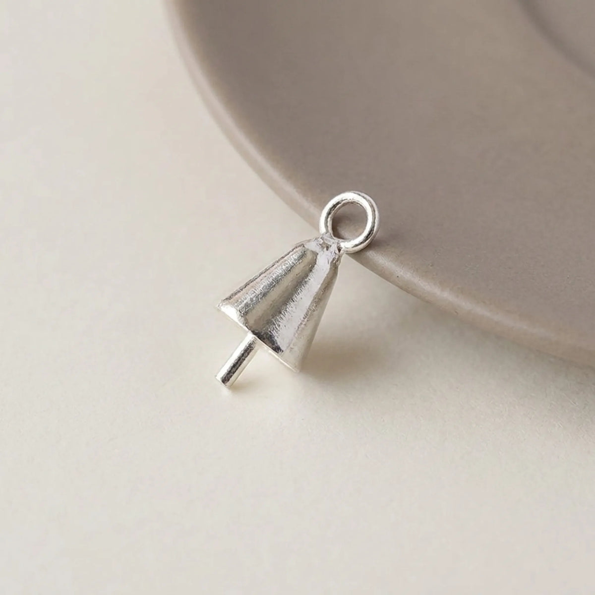 Sterling silver pearl cup pendant bail with pin and round attachment loop