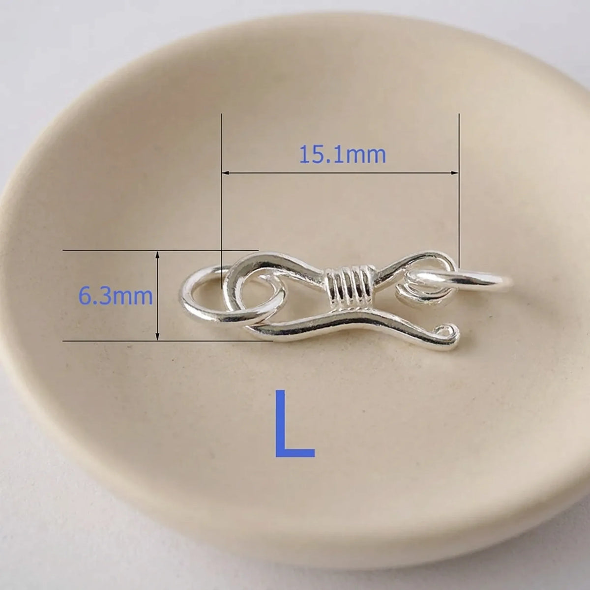 Large sterling silver S hook clasp measuring approximately 15.1 x 6.3 mm