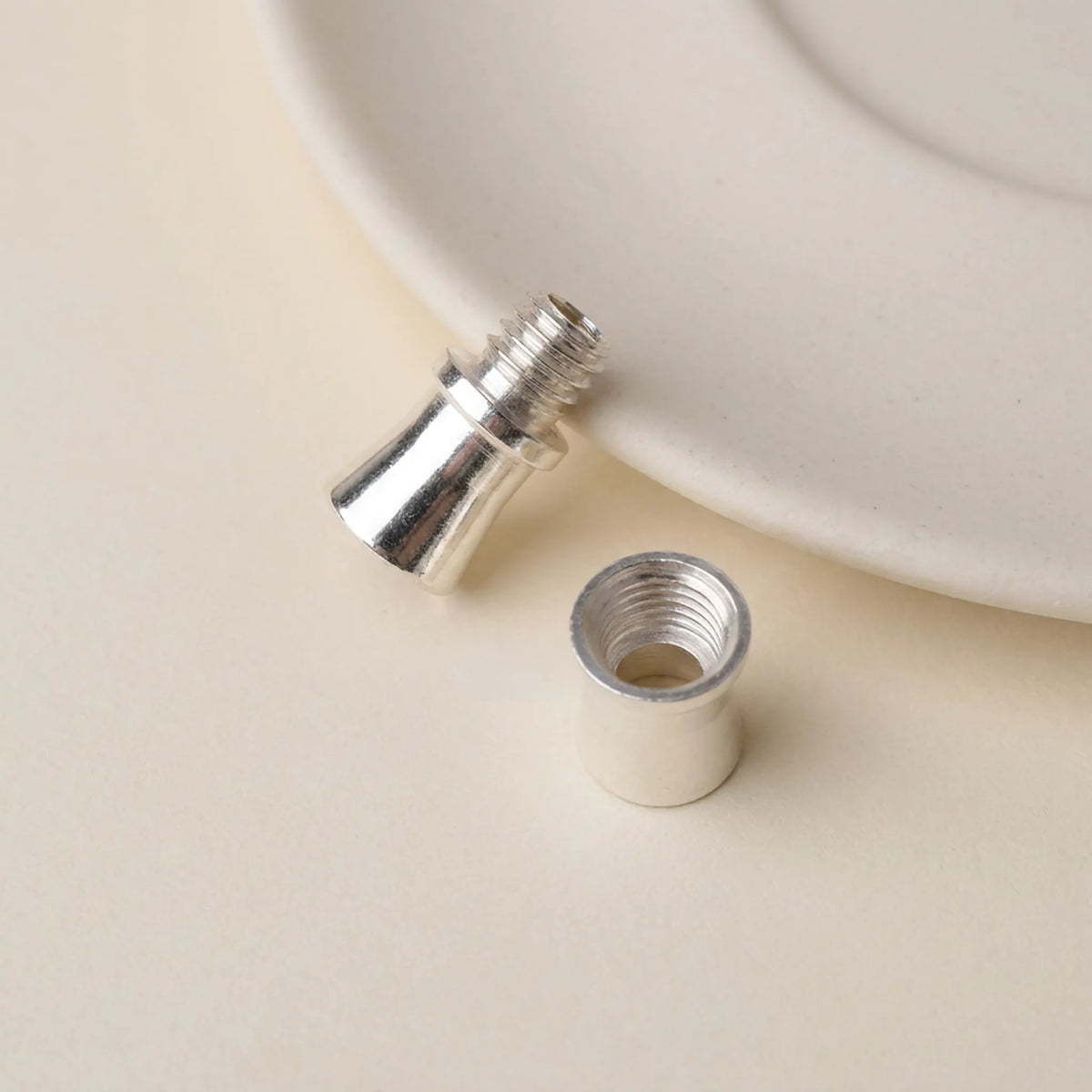 925 sterling silver threaded screw clasp shown open with screw mechanism