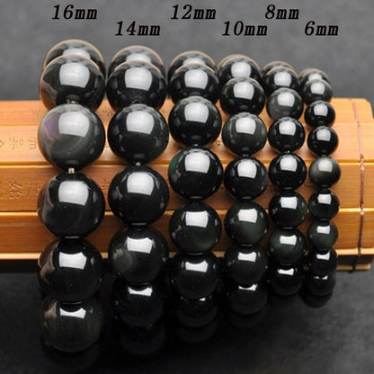 Black Agate (Onyx) Gemstone Stretch Bracelet , 4-12mm