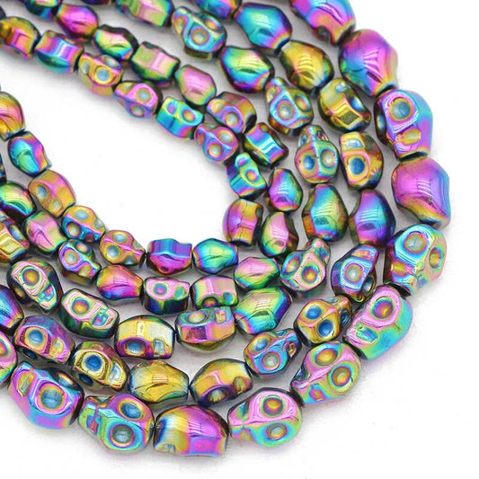 Multicolor Hematite Carved Skull Beads, 8x10mm