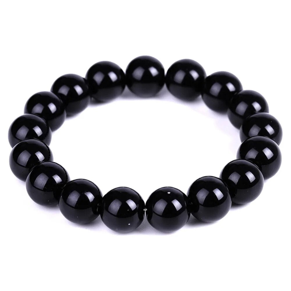 Black Agate (Onyx) Gemstone Stretch Bracelet , 4-12mm