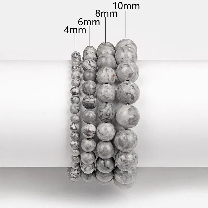 Bracelet extensible en pierres précieuses de jaspe paysage, 4-12 mm 