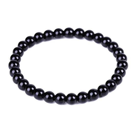 Black Agate (Onyx) Gemstone Stretch Bracelet , 4-12mm