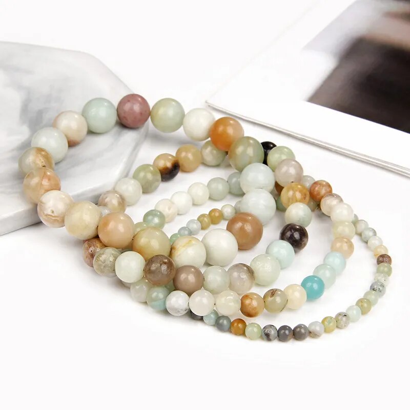 Bracelet extensible en pierre précieuse d'amazonite multicolore, 4-12 mm