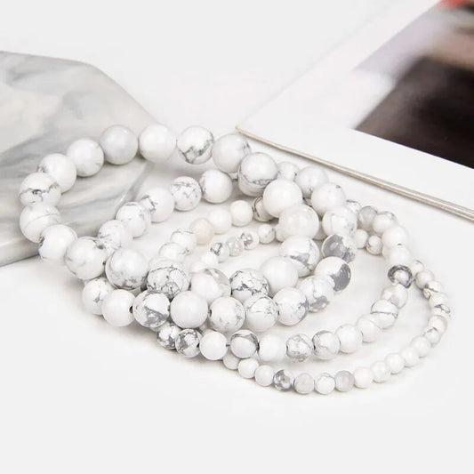 White Turquoise Gemstone Stretch Bracelet 4-12mm