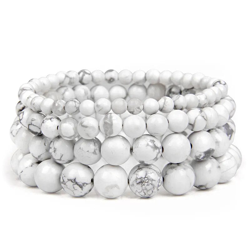 White Turquoise Gemstone Stretch Bracelet 4-12mm