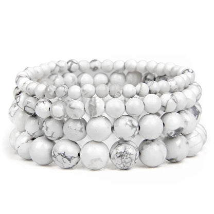 White Turquoise Gemstone Stretch Bracelet 4-12mm