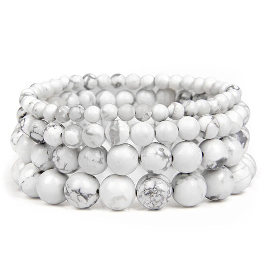 White Turquoise Gemstone Stretch Bracelet 4-12mm