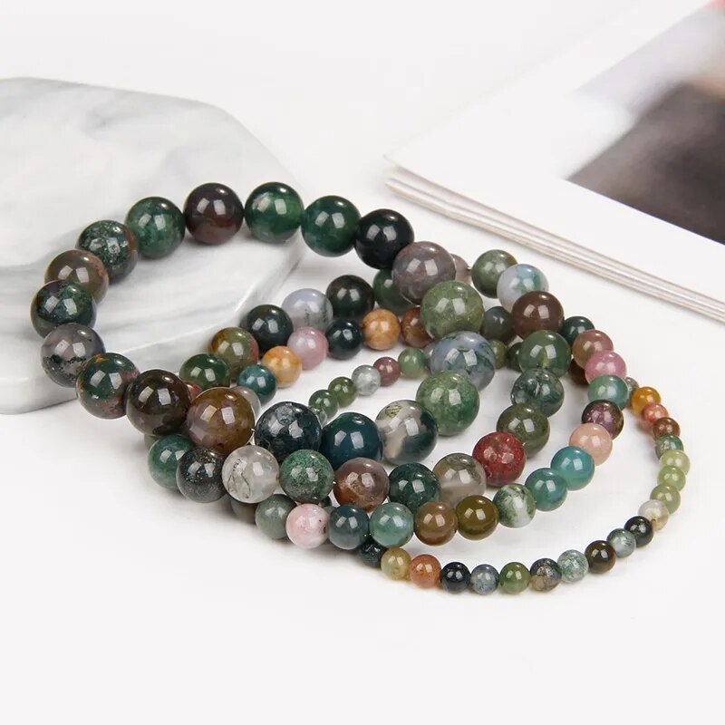 Bracelet extensible en agate indienne, 4-12 mm 