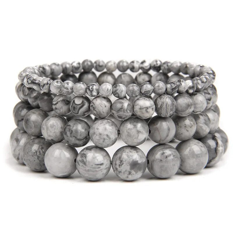 Bracelet extensible en pierres précieuses de jaspe paysage, 4-12 mm 