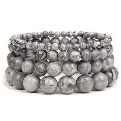 Bracelet extensible en pierres précieuses de jaspe paysage, 4-12 mm 
