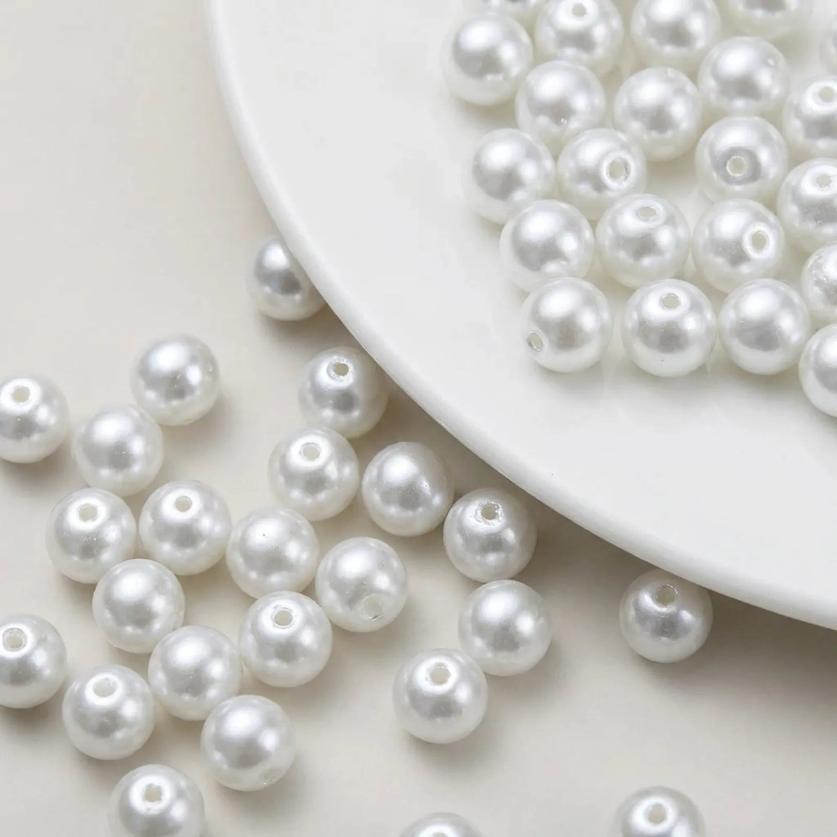 White glass pearl round beads with pearl coated finish