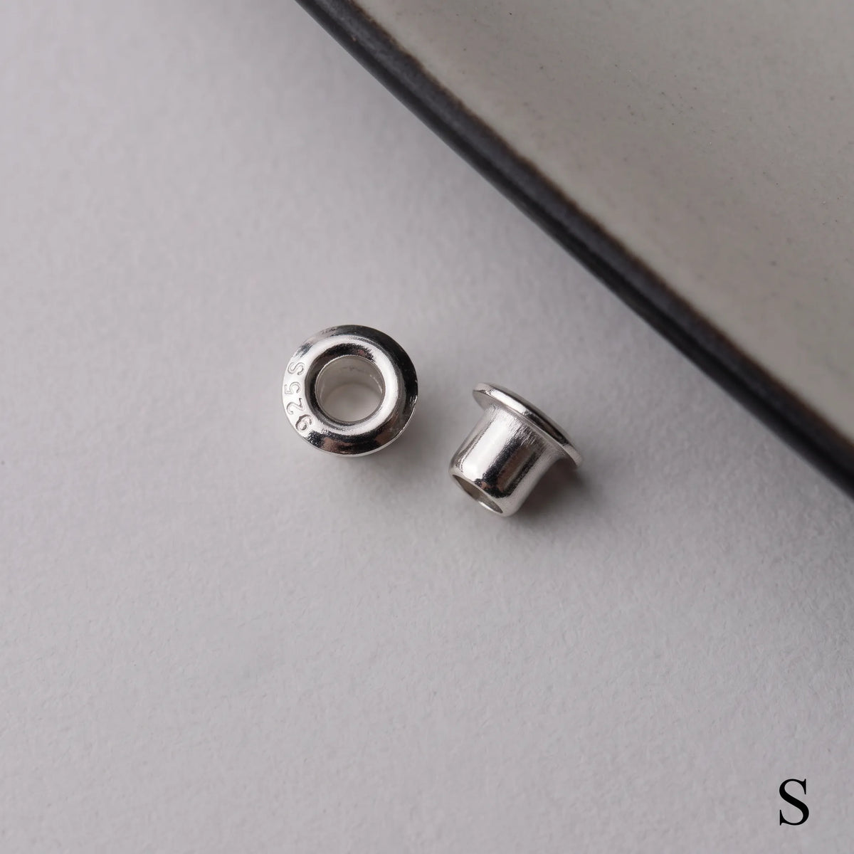 White gold finish 925 sterling silver grommet eyelet rivets, 3.3mm outer diameter