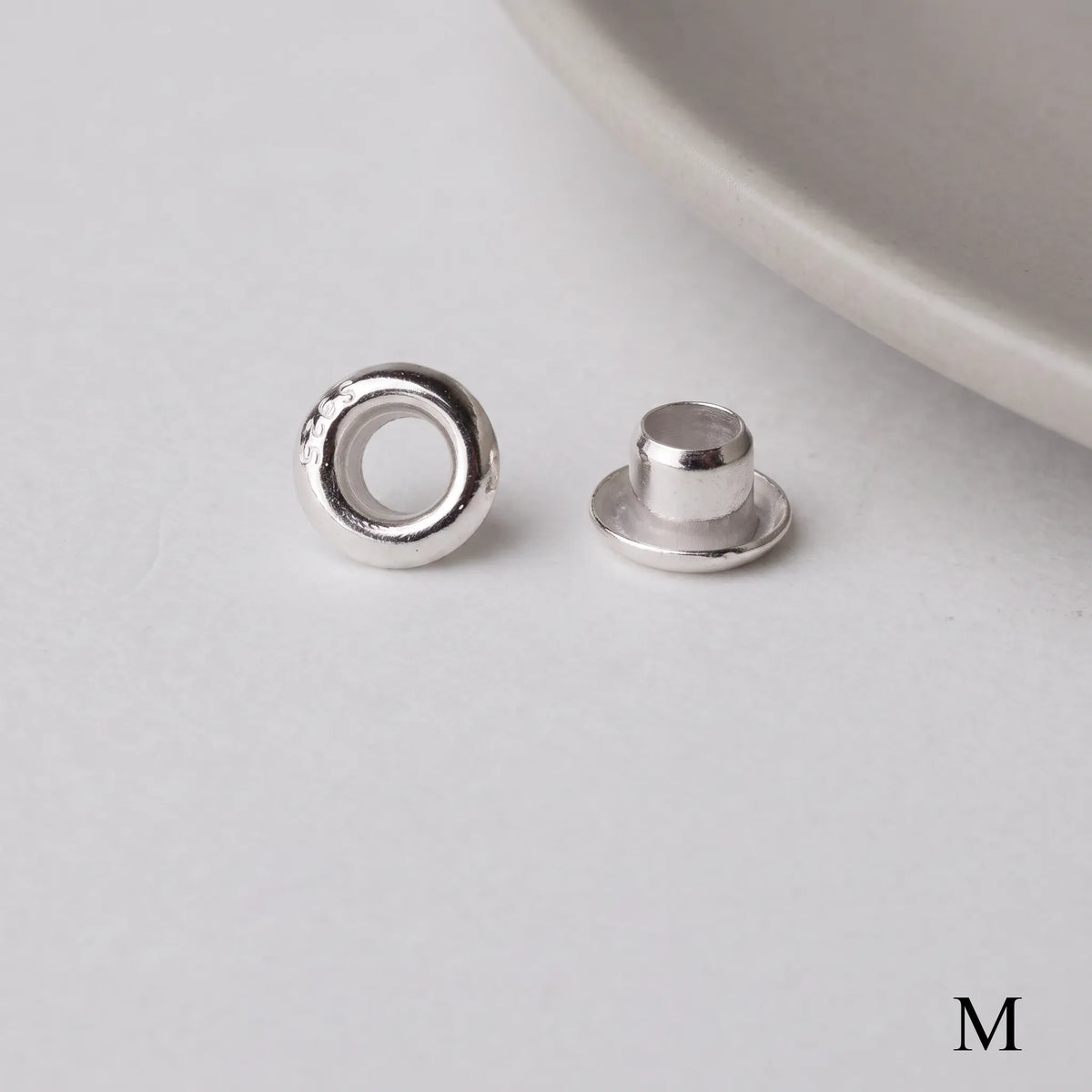 White gold finish 925 sterling silver grommet eyelet rivets, 5mm outer diameter