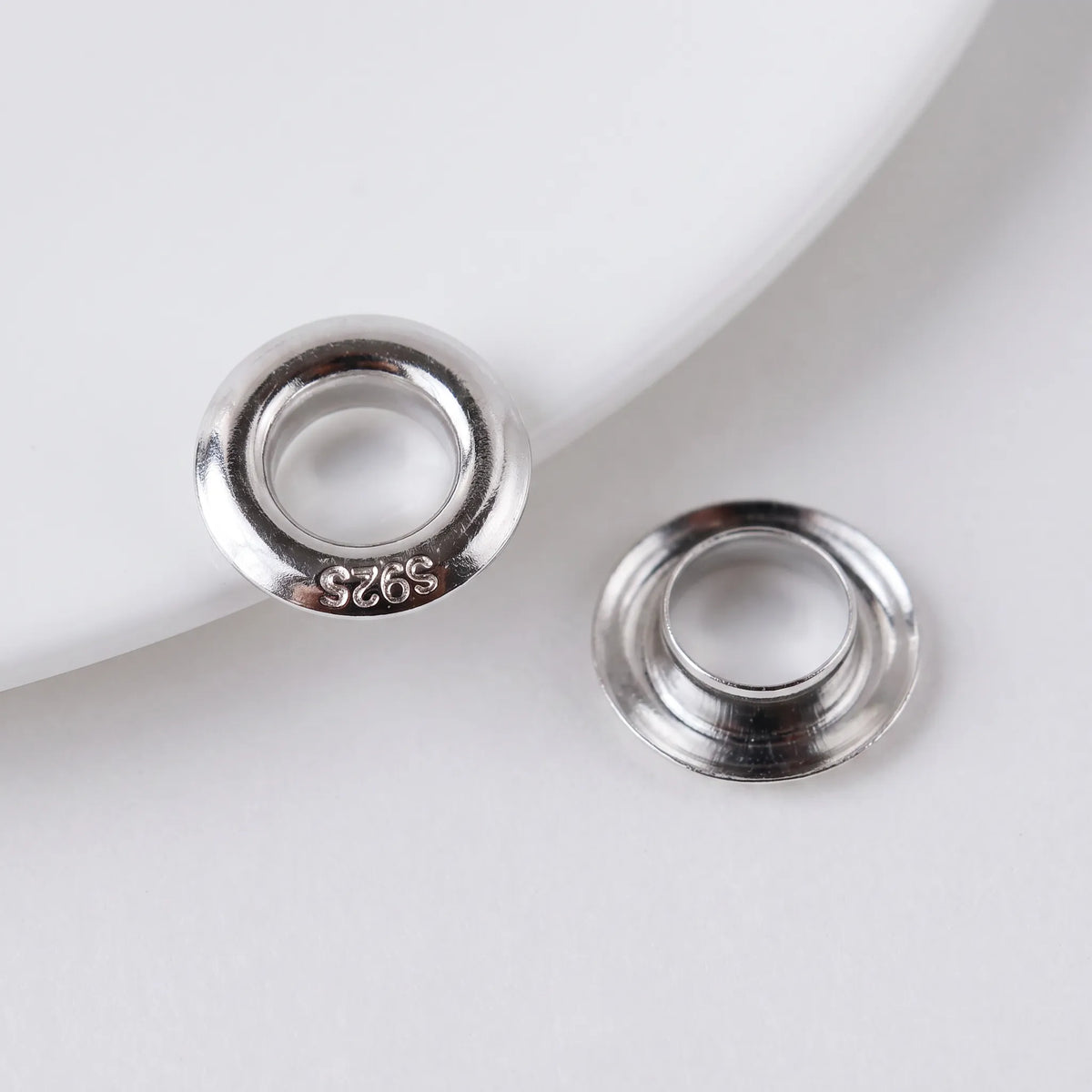 White gold finish 925 sterling silver grommet eyelet rivets, 8.3mm outer diameter