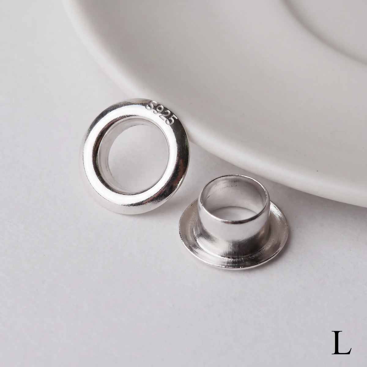 White gold finish 925 sterling silver grommet eyelet rivets, 8.7mm outer diameter