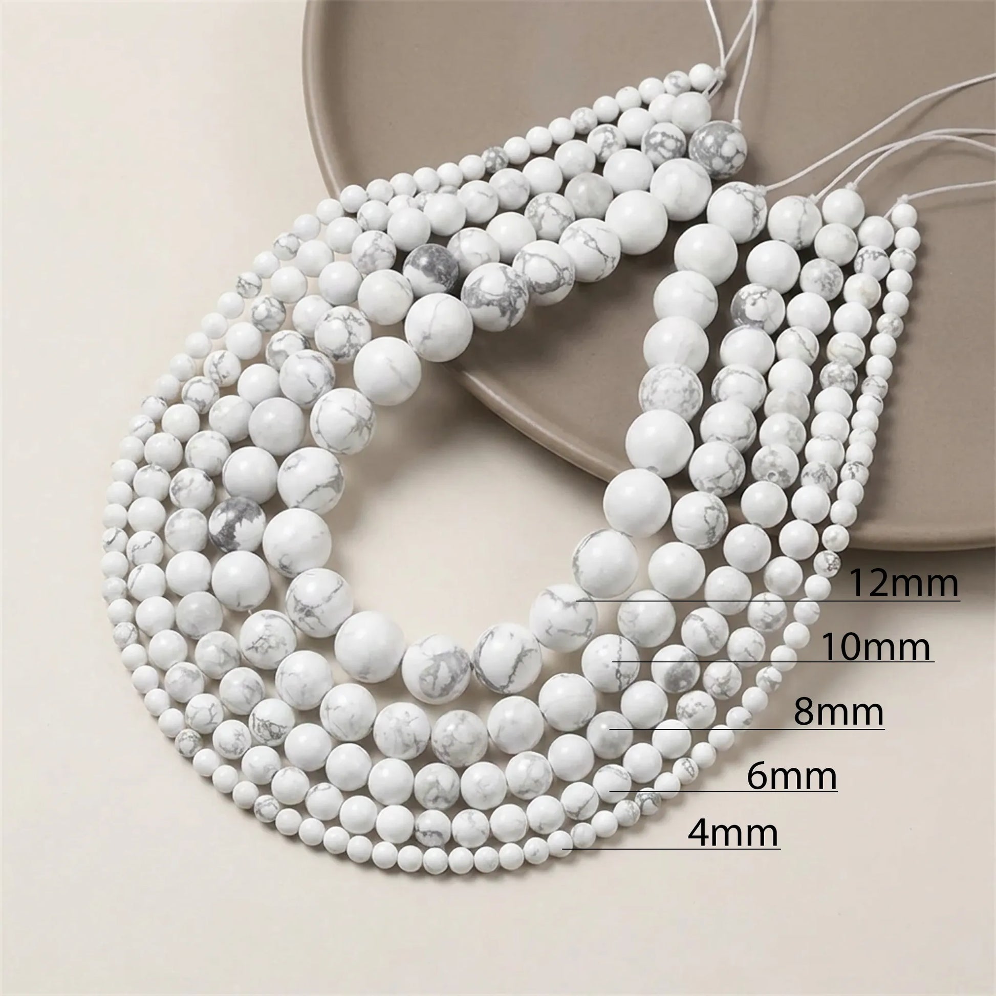 White turquoise howlite beads available in multiple sizes