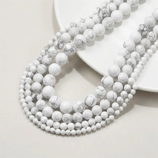 White turquoise howlite beads round matte stone strand
