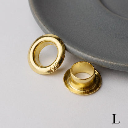 Yellow gold finish 925 sterling silver grommet eyelet rivets, 8.7mm outer diameter