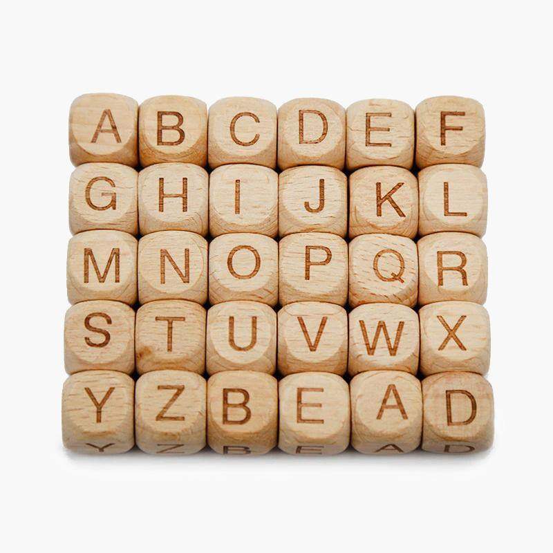 12mm Square Letters Beech Wood Bead, Alphabet A~Z 26  Ecofriendly Wooden Loose Beads 26pcs 