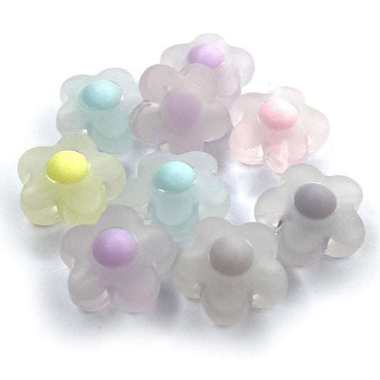 17mm Candy Flower Acrylic Beads, Pastel Transparent Flower Shape Beads Yellow Purple Pink Blue Gray beads Jewelry Crafting supplies 15pcs 