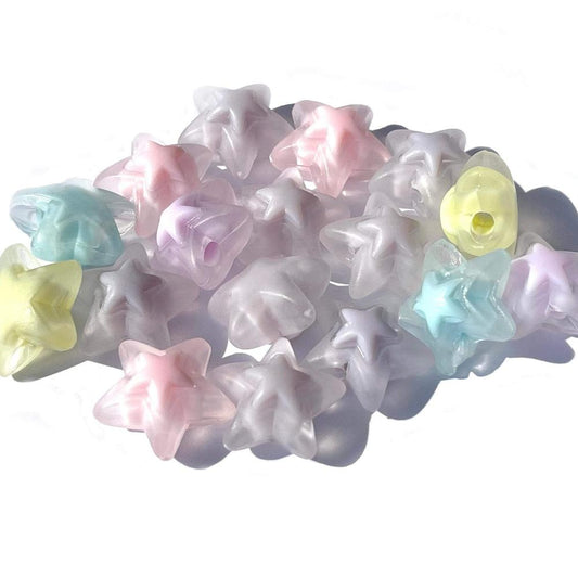 17mm Candy Star Acrylic Beads, Pastel Transparent Heart Shape Beads, Yellow Purple Pink Blue Gray beads Jewelry and Crafting supplies 15pcs 