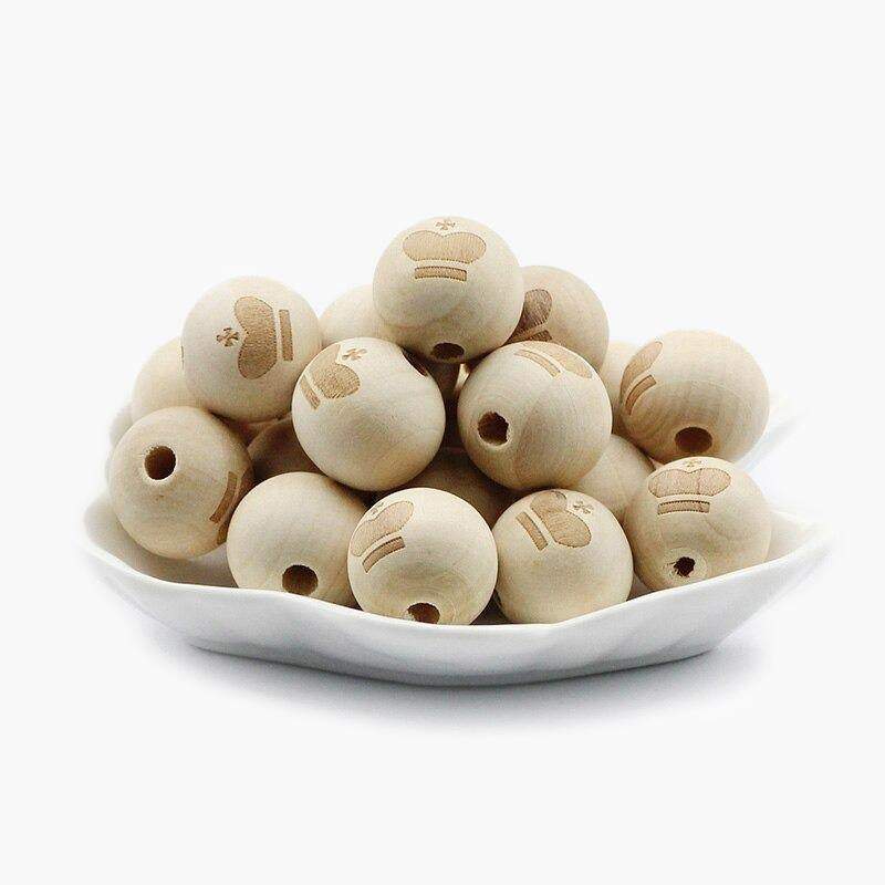 20mm Wood Beads, Smiling Face Round Natural Beads, Heart Star Baby Teether Wooden Beads for Jewelry Making 10pcs 