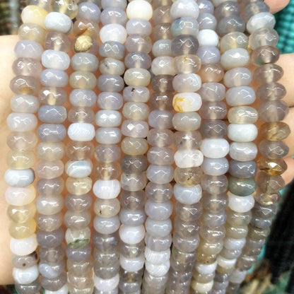 Semiprecious Rondelle Disk Gray Agate Beads, Smooth Matte and Faceted 
