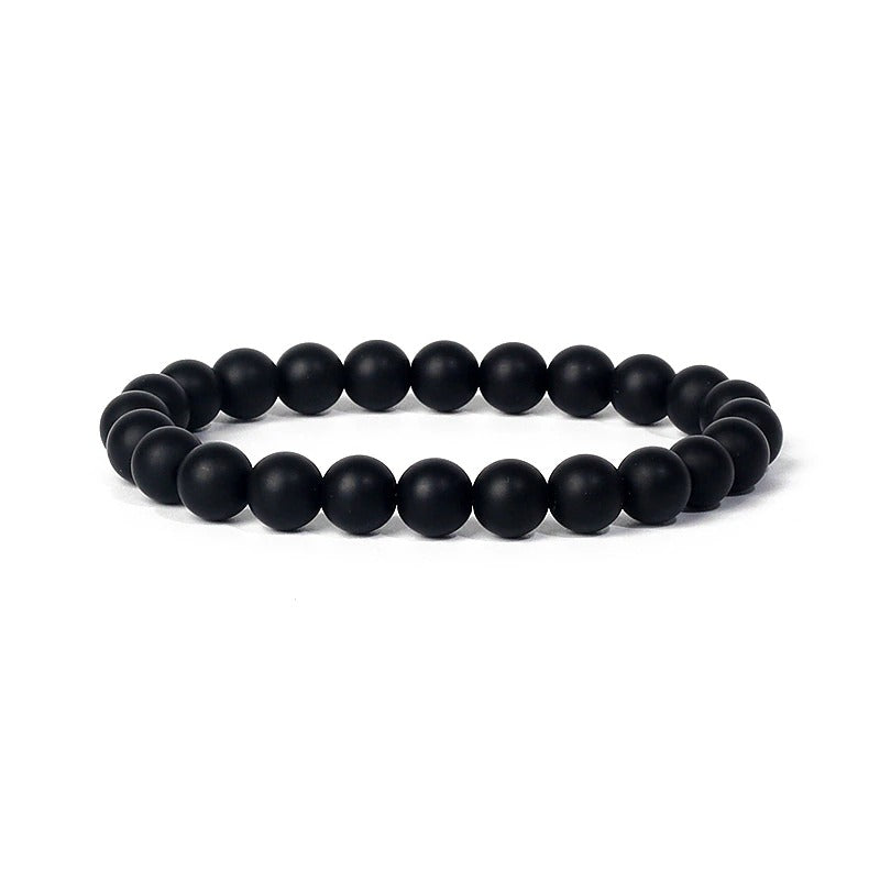 Bracelet extensible en onyx (agate) noir mat, 6-12 mm