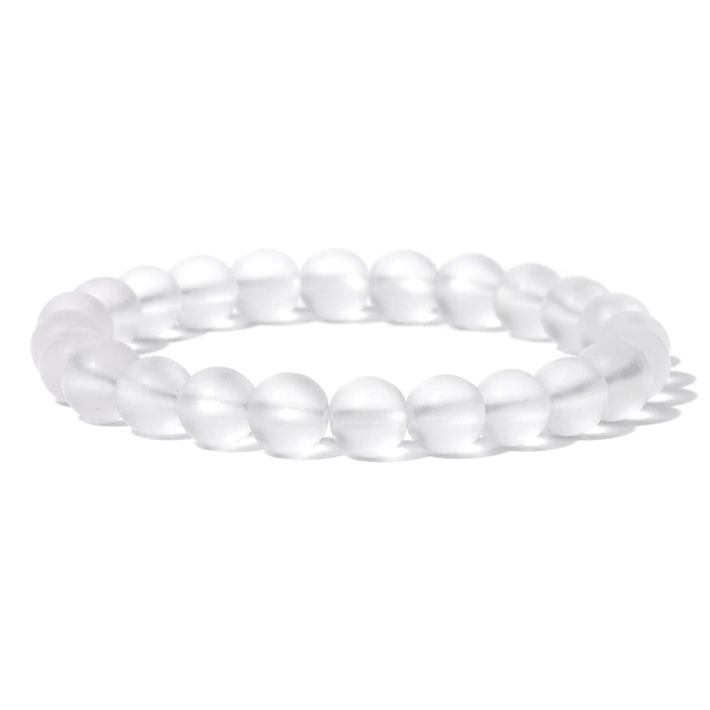 Bracelet extensible en pierre précieuse de quartz cristal mat, 6-12 mm 