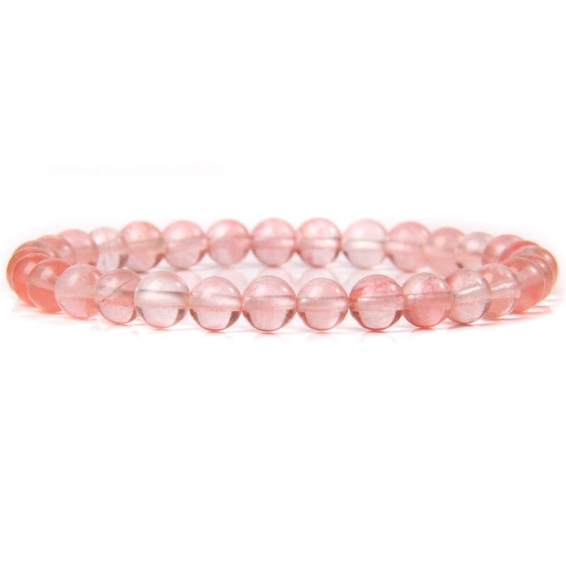 Bracelet extensible avec pierres précieuses en quartz cerise, 6-12 mm
