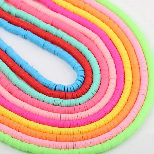 6mm Heishi Polymer Clay Beads, Colored solid color African Vinyl Disc Beads, 16 inch strand 