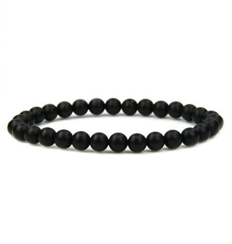 Bracelet extensible en onyx (agate) noir mat, 6-12 mm