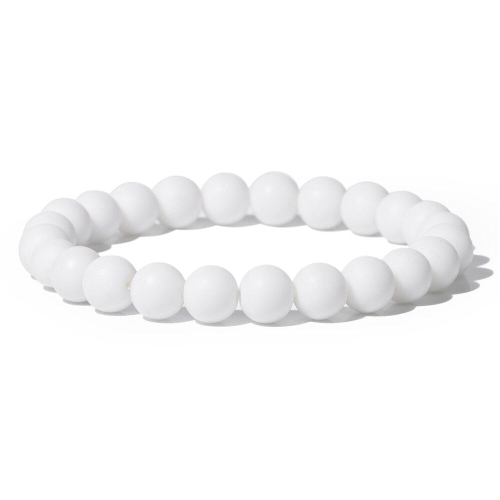 White alabaster gemstone stretch bracelet, 6-12mm