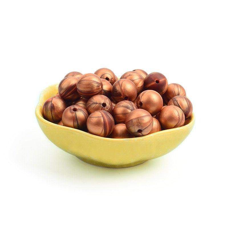 9 12 15 19mm Metal copper Silicone Beads, BPA Safe Round Silicone Food Grade Beads For DIY jewelry making 
