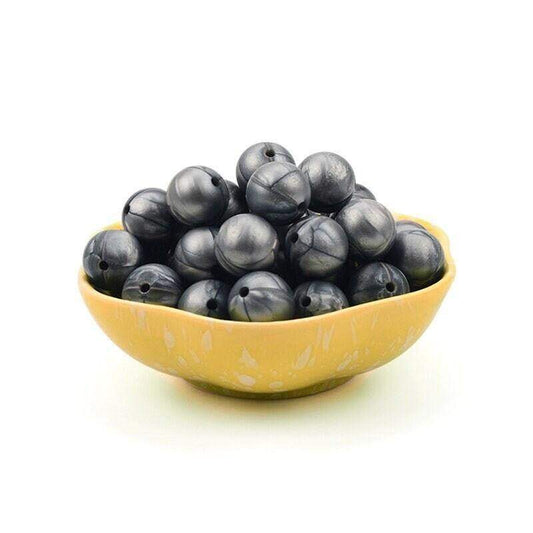 9 12 15 19mm Metal silver Silicone Beads, BPA Safe Round Silicone Food Grade Beads For DIY jewelry making 